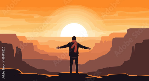 Embracing Golden Hour View From Majestic Canyon Expanse With Open Arms