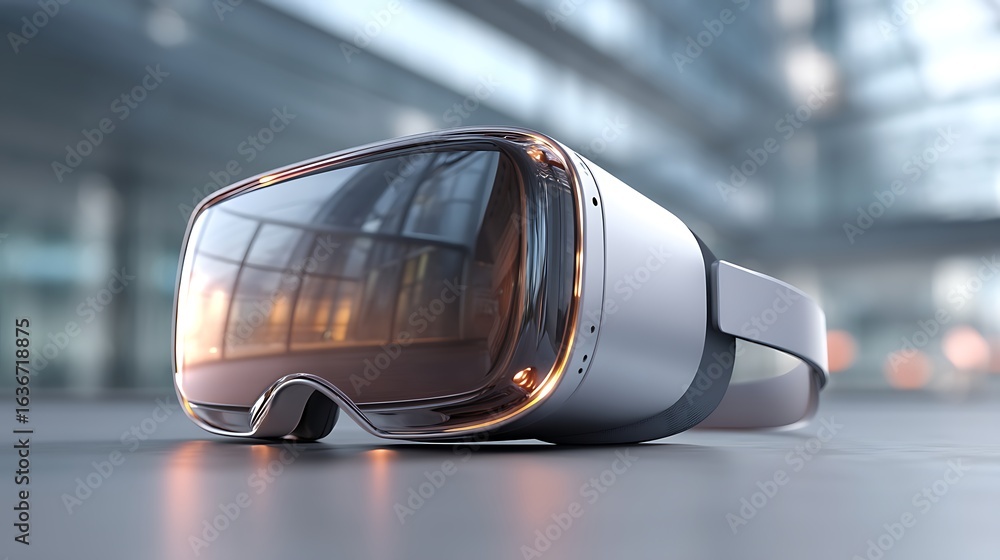 Obraz premium Futuristic vr headset on wooden background high resolution picture