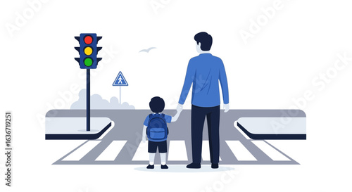 Father And Son Cross The Street Safety Education Graphic Element