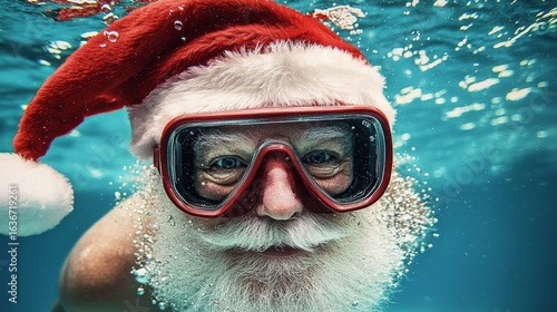 A whimsical twist on Santa�s traditional image in an aquatic setting.