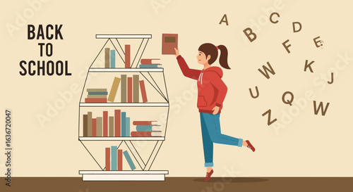 Enthusiastic Student Arranging Books On Shelves For Back To School Season