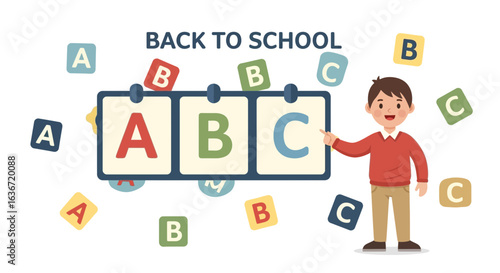 Enthusiastic Student Demonstrates Alphabet Cards And Back To School Education Concept