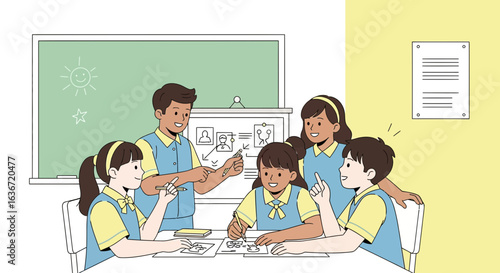 Enthusiastic Teacher Explaining Complex Concepts to Engaged Students in Classroom