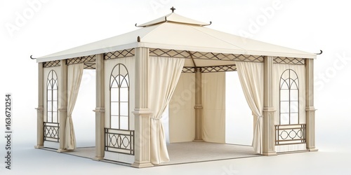 Beige Gazebo with Cream Cur...