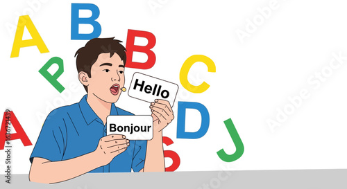 Foreign Language Learning With Colorful Alphabet Letters And Flashcards