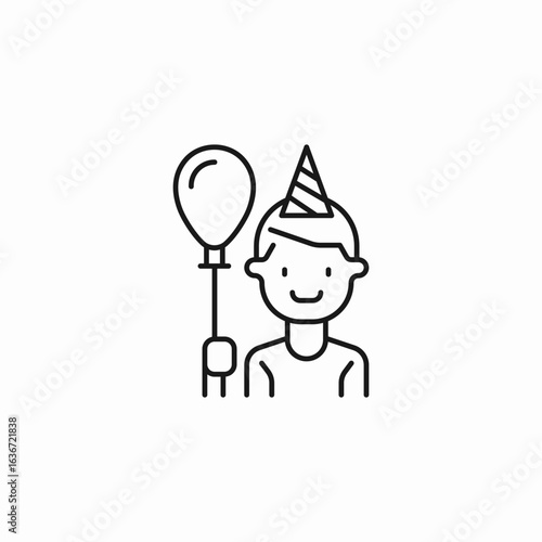 boy with party hat and balloon icon sign vector
