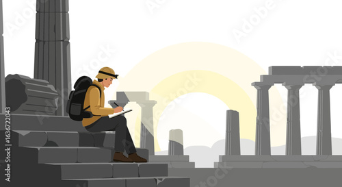 Exploring Ancient Ruins Traveler Sketches the History of Civilization