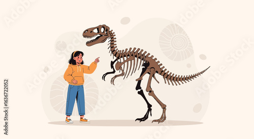 Exploring Ancient History Young Student Discovering Dinosaur Skeleton Fossil Find
