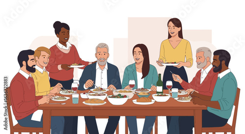 Gathering Of Family And Friends Around Dinner Table Sharing Meal Together