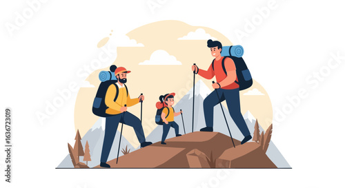 Family Adventure On Hiking Trip Enjoying The Nature In Outdoor Pursuit