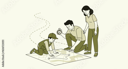 Family Adventure: Planning a Route with Compass and Map for Exploration and Fun