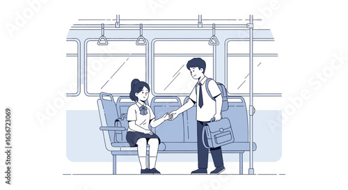 Gentle Gesture Of Support A Student Sharing A Treat On Public Transportation