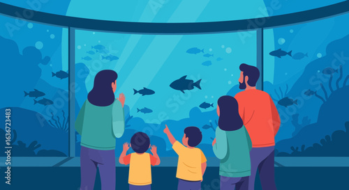 Family Enjoying Aquatic Wonders Together At The Aquarium Exhibit View