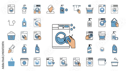Laundry and Washing Machine Icon Set, Cleaning and Hygiene