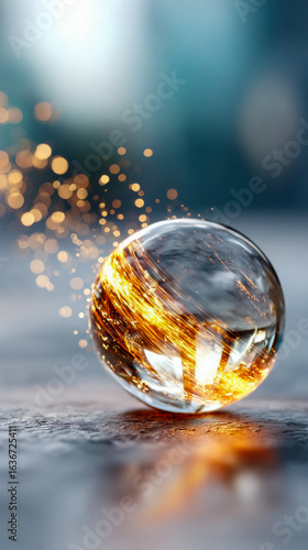 Wallpaper Mural A transparent glass sphere emits dynamic golden light trails, reflecting vibrant energy and motion on a sleek surface Torontodigital.ca