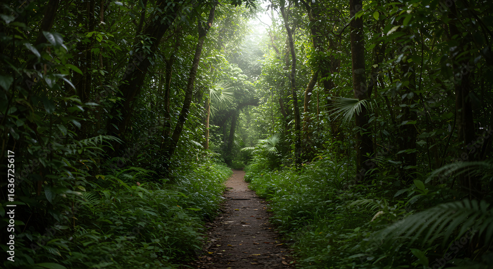 Fototapeta premium Enchanting forest path invites mindful exploration and peaceful escape to nature's serene embrace