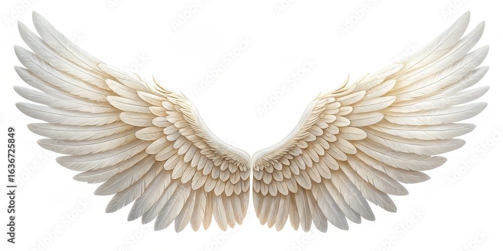 Fototapeta premium Creamy White Angelic Wings Feathered Design, Spiritual Concept, Angel Wings, Wings Design