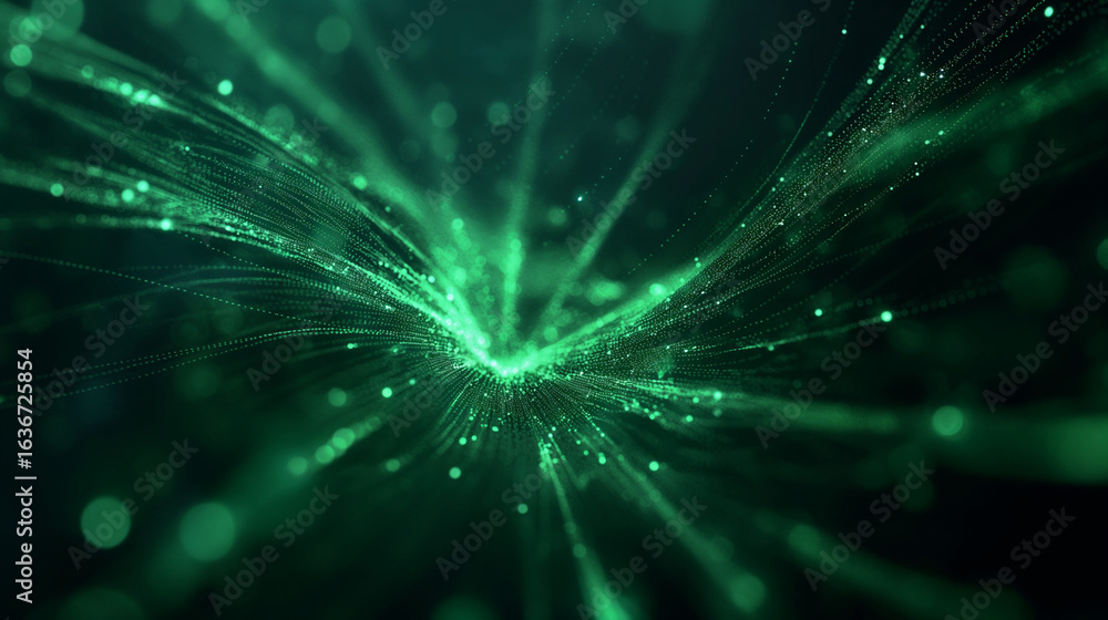 Fototapeta premium Green Particle Vortex – Futuristic Energy Stream Background