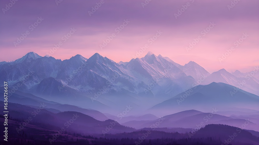 Obraz premium Soft Focus Violet Mountain Range at Sunrise