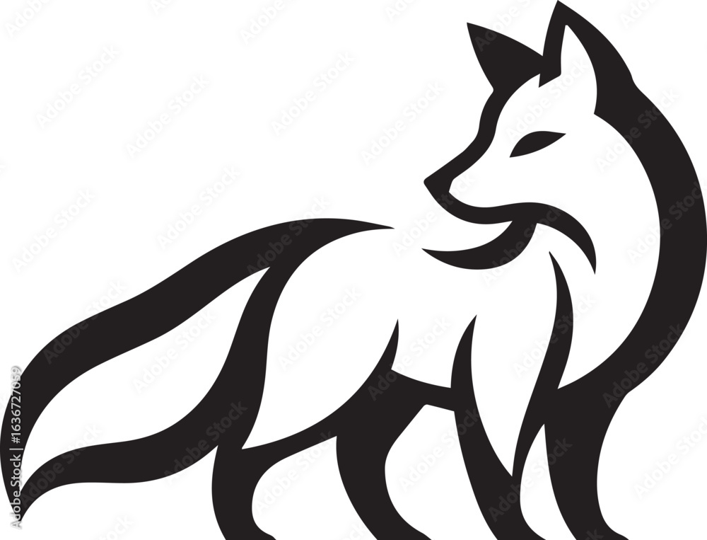 Obraz premium Elegant Black and White Wolf Silhouette Vector Illustration