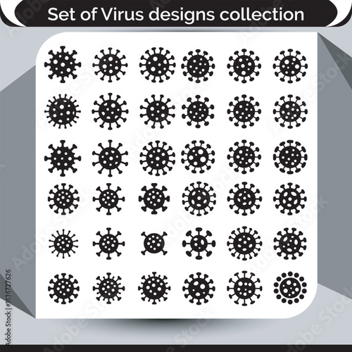 Diverse Virus Icon Set Collection of Unique Coronavirus Designs Showing Different Spikes and Dot Patterns in Vector Illustration