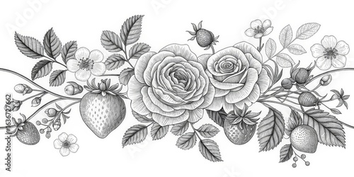 Engraved Roses and Strawber...