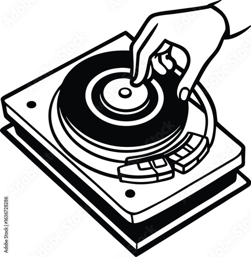 Dj hand manipulating turntable vinyl record