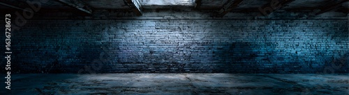 Soot Covered Blue Brick Wall Under Old Factory Roof