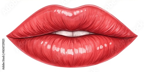 Glossy Red Lips Watercolor Illustration, lip art, red lips