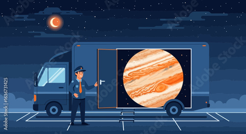 Guarding Jupiter: A Whimsical Depiction of Space Security on Earth at Night
