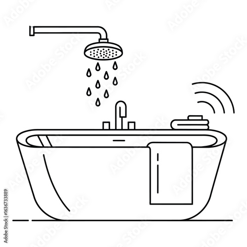 Vector art of modern bathtub with shower isolated on white background