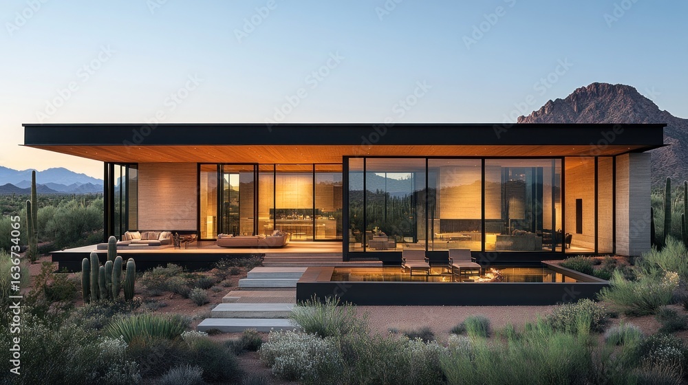 Obraz premium Modern desert house at sunset