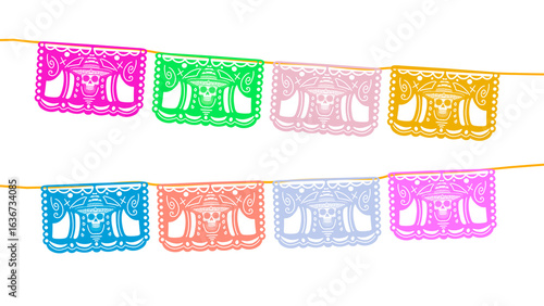 mexican papel picado dia de muertos day of the dead halloween bunting, on transparent background