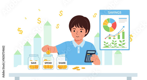 Illustration of financial planning for children to teach money management early