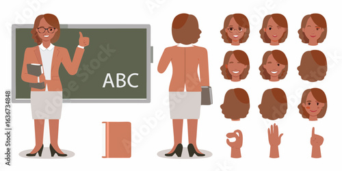Teacher character design with multiple expressions and poses