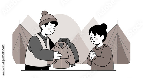 Humanitarian Aid Project Providing Winter Clothing to People in Need Illustration