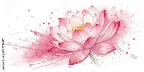 Pink Lotus Watercolor Splash, Floral Art, Botanical Illustration, Lotus Flower Watercolor painting, Pink