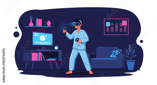 Immersive Virtual Reality Gaming Experience At Home With Vr Headset and Controllers
