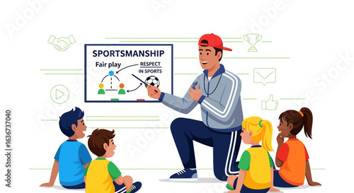 Inspiring Young Athletes Coach Teaching Sportsmanship and Fair Play Concepts