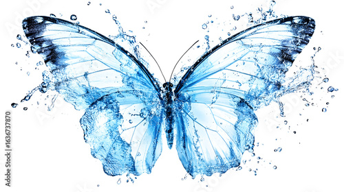 Translucent Water Butterfly with Splashing Drops on Transparent Background for Artistic and Design Applications