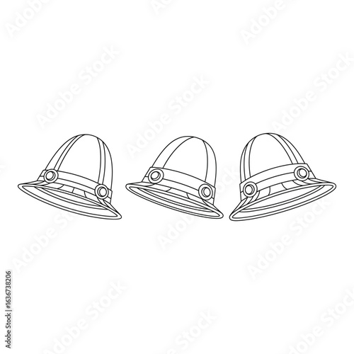 Vector art of three pith helmets isolated on white background for safari adventure travel