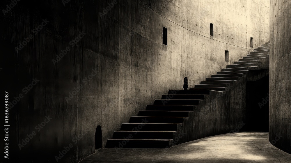 Obraz premium Dark Concrete Stairs in an Abstract Architectural Space