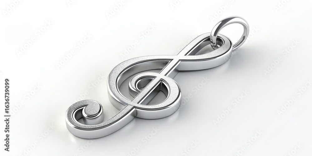 Fototapeta premium Silver Treble Clef Charm 3D Render, Music Jewelry, pendant Music Jewelry, Charm Pendant