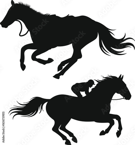 Horse Racing Silhouettes, Horse race SVG, Horses Racing Equestrian Sport and Horseback Riding Black and white vector illustration
