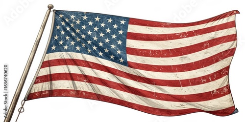 Vintage American Flag Illus...