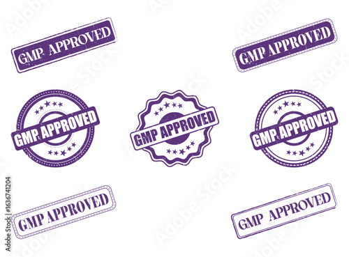 Collection of Purple GMP Approved Rubber Stamp Seals for Business and Quality