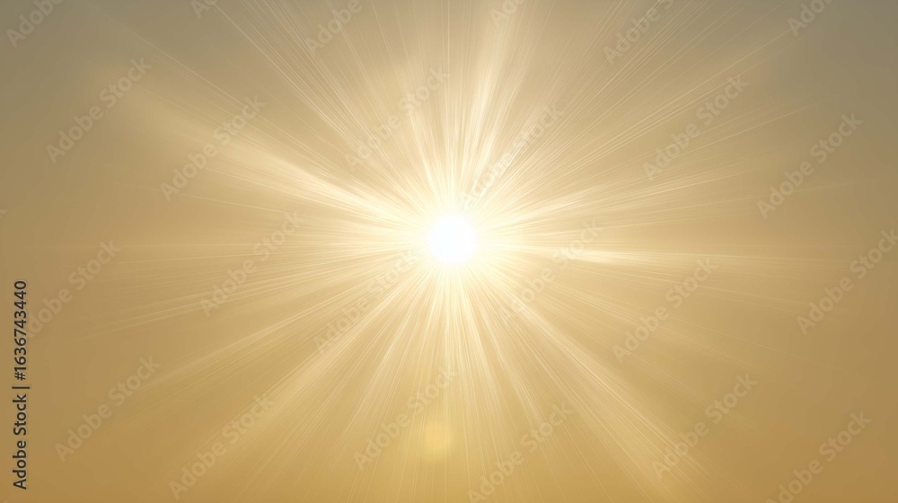 Obraz premium Radiant bright sun with glowing rays on soft pale yellow minimal background illustration