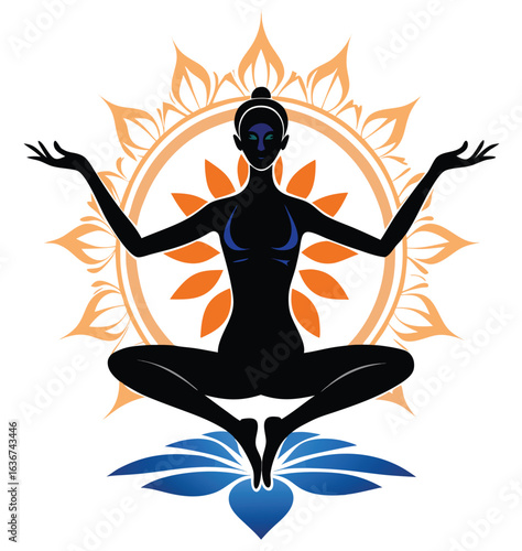 Silhouette of a woman practicing yoga in lotus pose for meditation and relaxation in nature