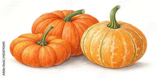 Watercolor Pumpkins Autumn ...