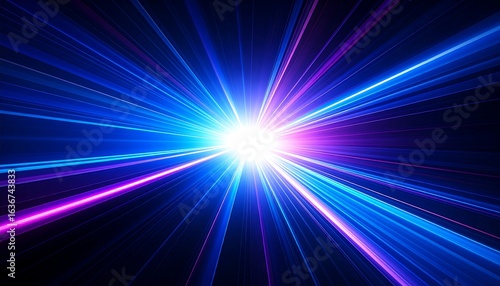 Vibrant Blue and Purple Laser Beams Radiating from Central Light Source